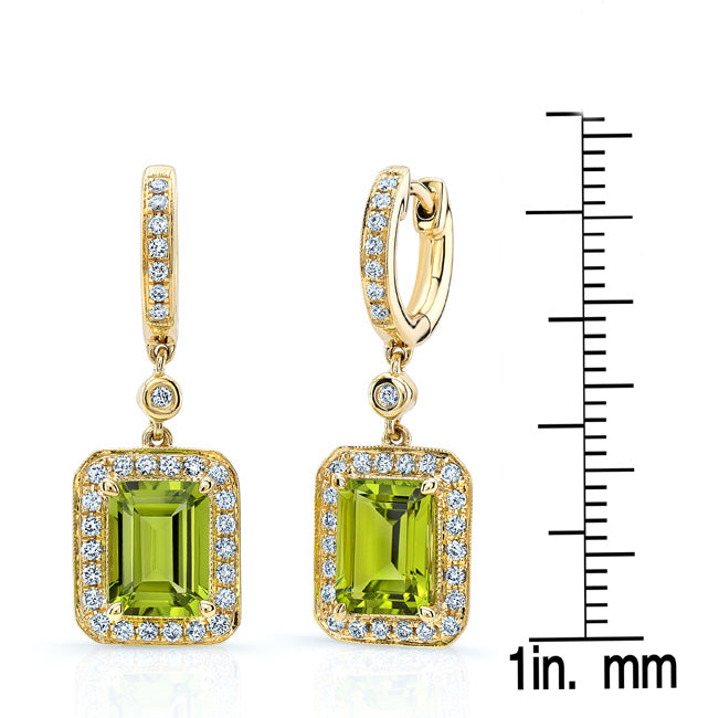 Peridot & Diamond In 14k White Gold Earring