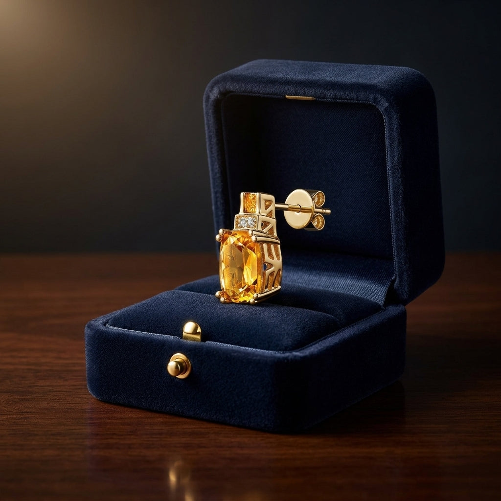 Citrine And Diamond Earrings In 14k Yellow Gold — gift presentation