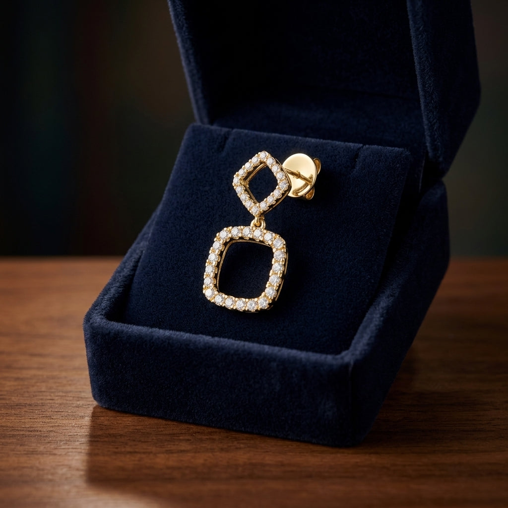 Diamond Geometric Dangle Earrings In 14k Yellow Gold — gift presentation