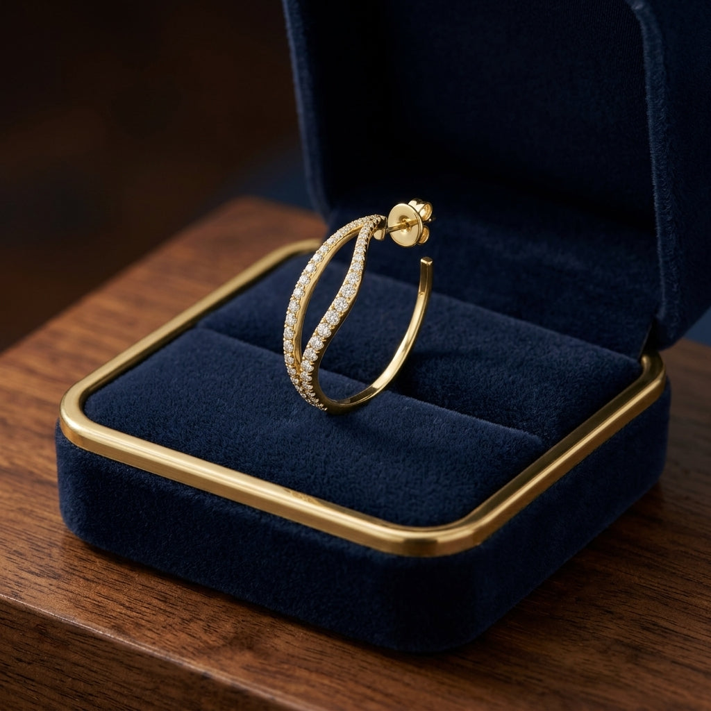Diamond Wave Hoop Earrings in 14k Yellow Gold 1/2ctw — gift presentation