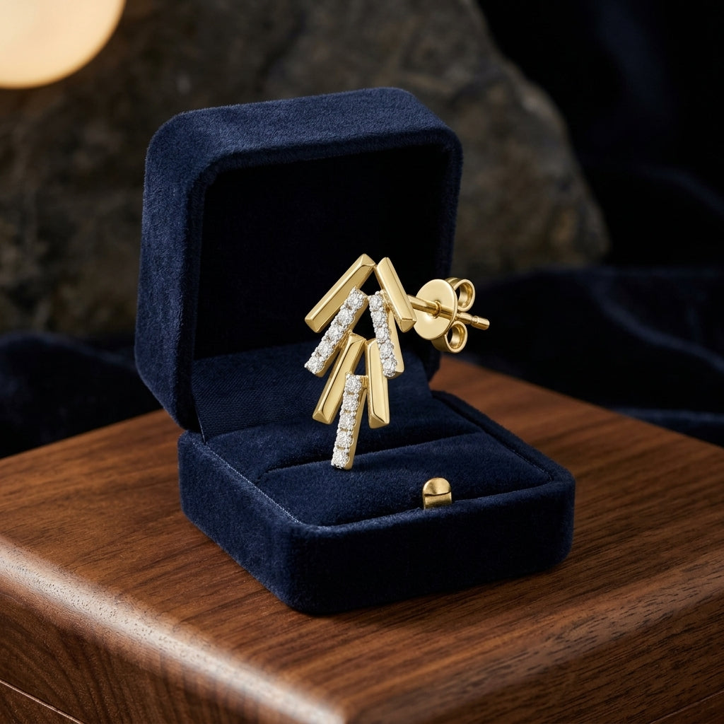 Stacked Bar Diamond Earrings in 14k Yellow Gold 1/5ctw — gift presentation