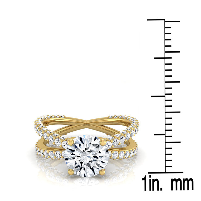 2 1/4ctw Round Diamond Engagement Ring With Crossover Pave Shank In 14k Yellow Gold, Igi-certified