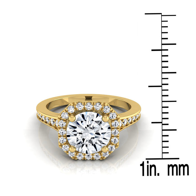1 1/3ctw Round Diamond Engagement Ring With Octagon Halo Frame And Pave Shank In 14k Yellow Gold, Igi-certified