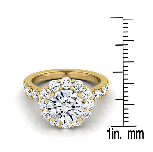 2 1/16ctw Round Diamond Halo Engagement Ring With Pave Shank In 14k Yellow Gold, Igi-certified