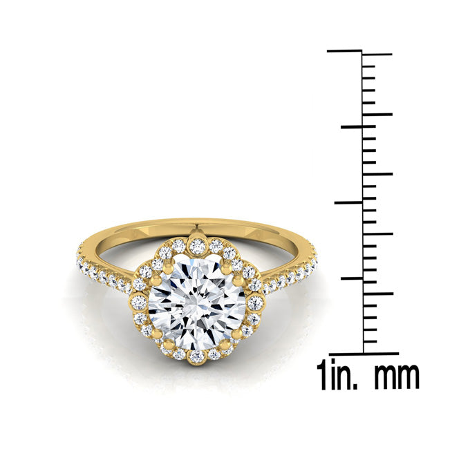 1 1/4ctw Round Diamond Scalloped Halo Engagement Ring With Graduated Shank In 14k Yellow Gold, Igi-certified