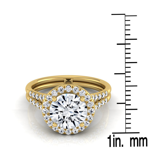 1 3/8ctw Round Diamond Halo Split Shank Engagement Ring In 14k Yellow Gold, Igi-certified