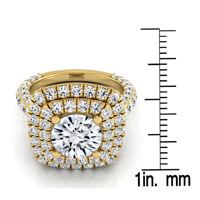3 1/6ctw Round Diamond, Double Square Halo Engagement Ring With Pave Shank In 14k Yellow Gold, Igi-certified
