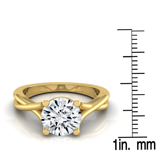 1ct Round Diamond Solitaire Engagement Ring With Trellis Basket In 14k Yellow Gold, Igi-certified