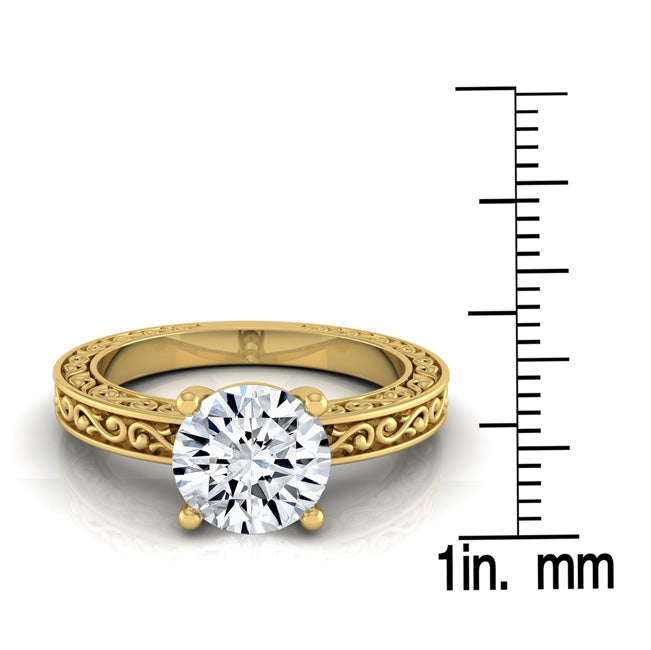 1ct Round Diamond Solitaire Engagement Ring With Scroll Detail Shank In 14k Yellow Gold, Igi-certified