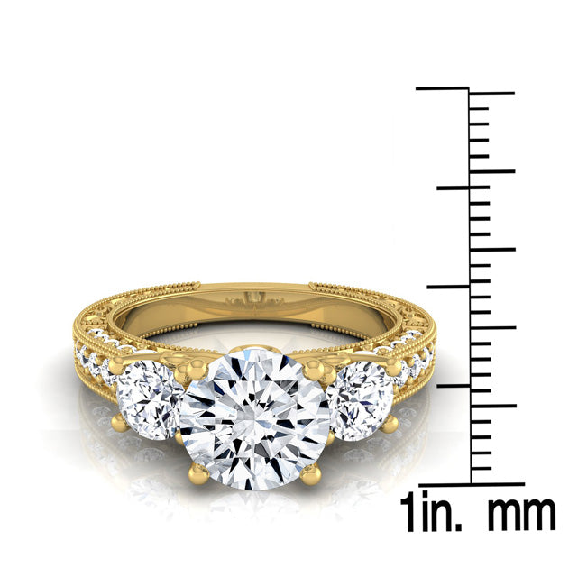 1 7/8ctw Round 3 Stone Engagement Ring With Diamond Pave Shank In 14k Yellow Gold, Igi-certified