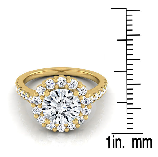 1 5/8ctw Round Diamond Halo Engagement Ring With Pave Shank In 14k Yellow Gold, Igi-certified
