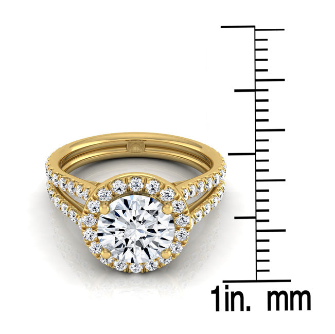 1 7/8ctw Round Diamond Halo Engagement Ring With A Split Shank In 14k Yellow Gold, Igi-certified