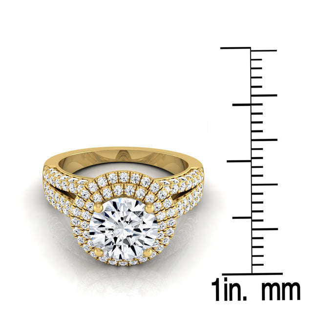 1 9/10ctw Round Diamond Double Halo Engagement Ring With Split Pave Shank In 14k Yellow Gold, Igi-certified