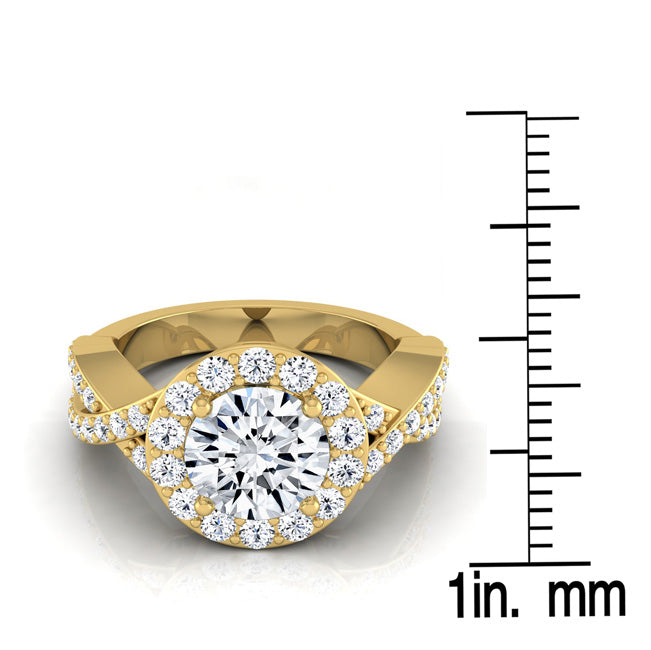 1 3/4ctw Round Diamond Halo Engagement Ring With Infinity Shank In 14k Yellow Gold, Igi-certified