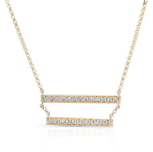 Diamond Double Bar Necklace In 14k Yellow Gold