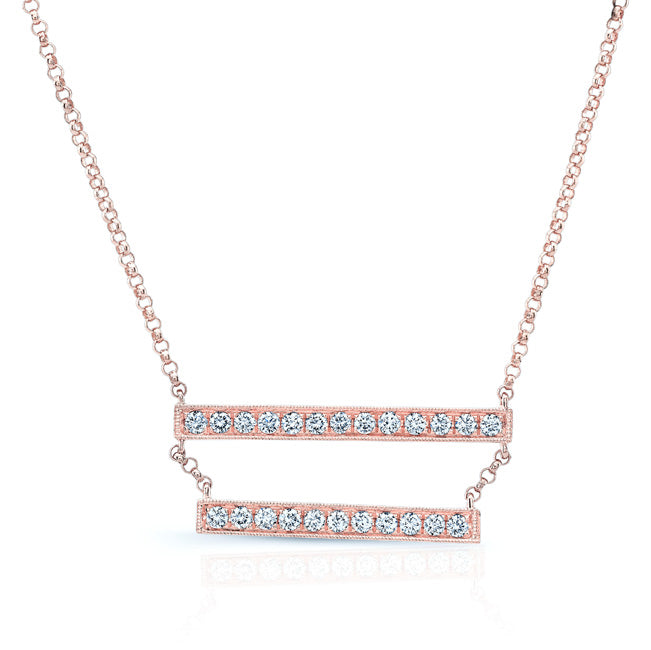 Diamond Double Bar Necklace In 14k Rose Gold