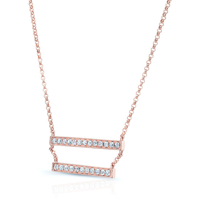Diamond Double Bar Necklace In 14k Rose Gold