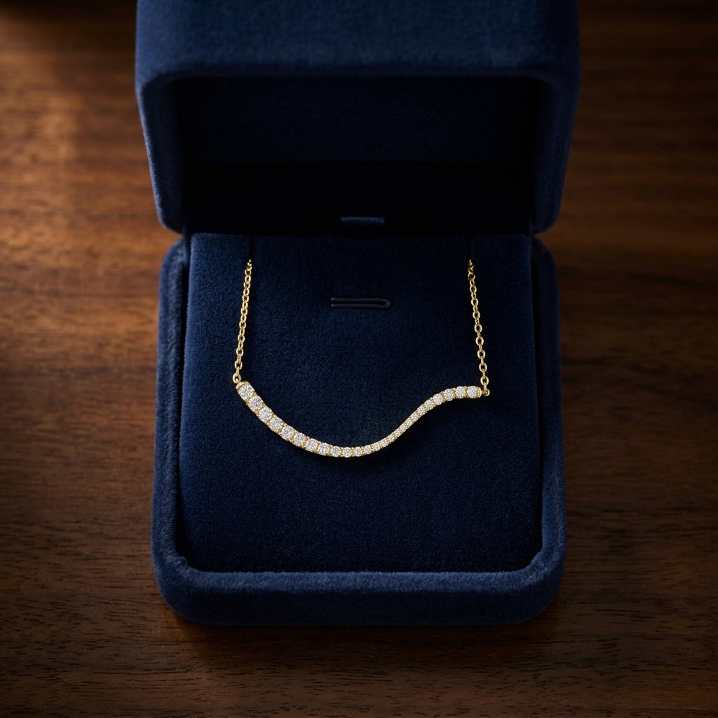 Diamond Wave Necklace in 14k Yellow Gold 1/2ctw — gift presentation