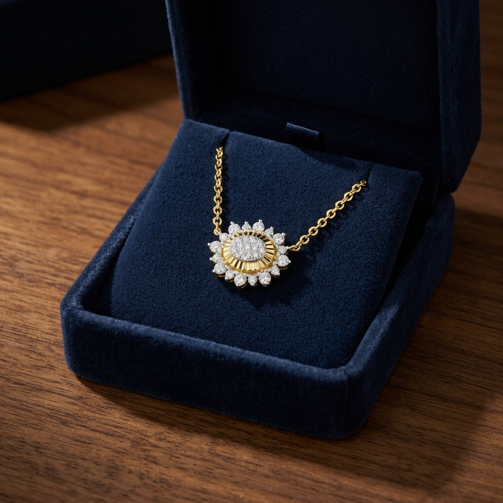 Diamond Sideways Oval Sunray Necklace in 14k Yellow Gold 3/8ctw — gift presentation