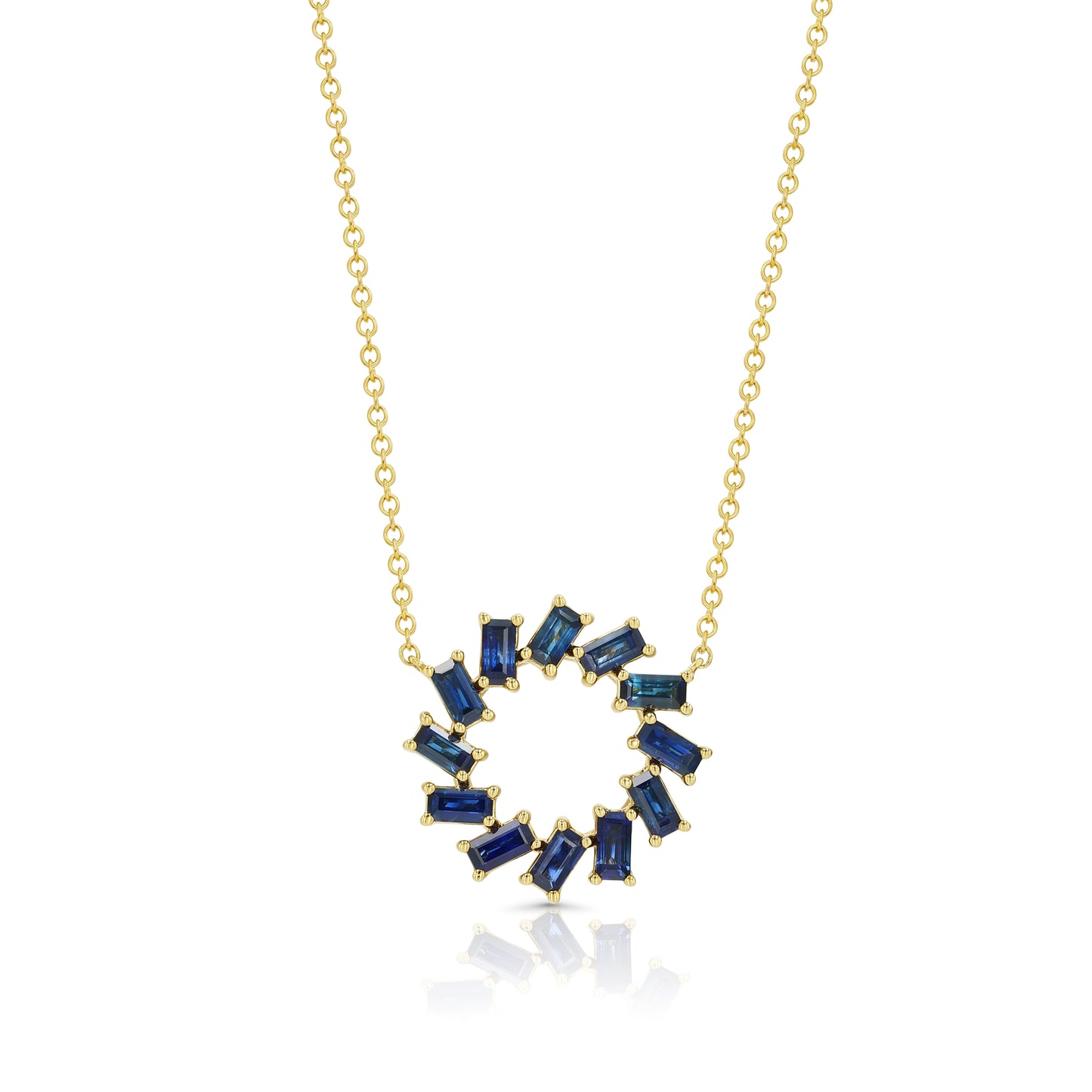 Sapphire Baguette Wreath Necklace In 14k Yellow Gold