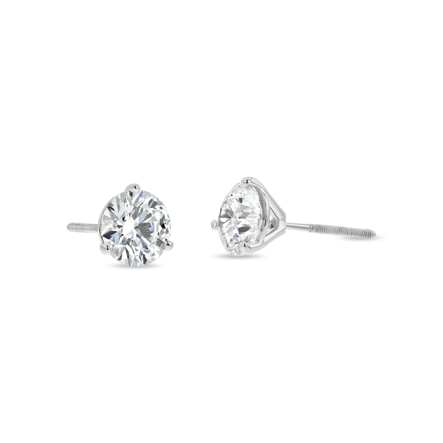 18k White Gold 3-prong Round Brilliant Diamond Stud Earrings (1.06 Ct. T.w., Vs1-vs2 Clarity, F-g Color)