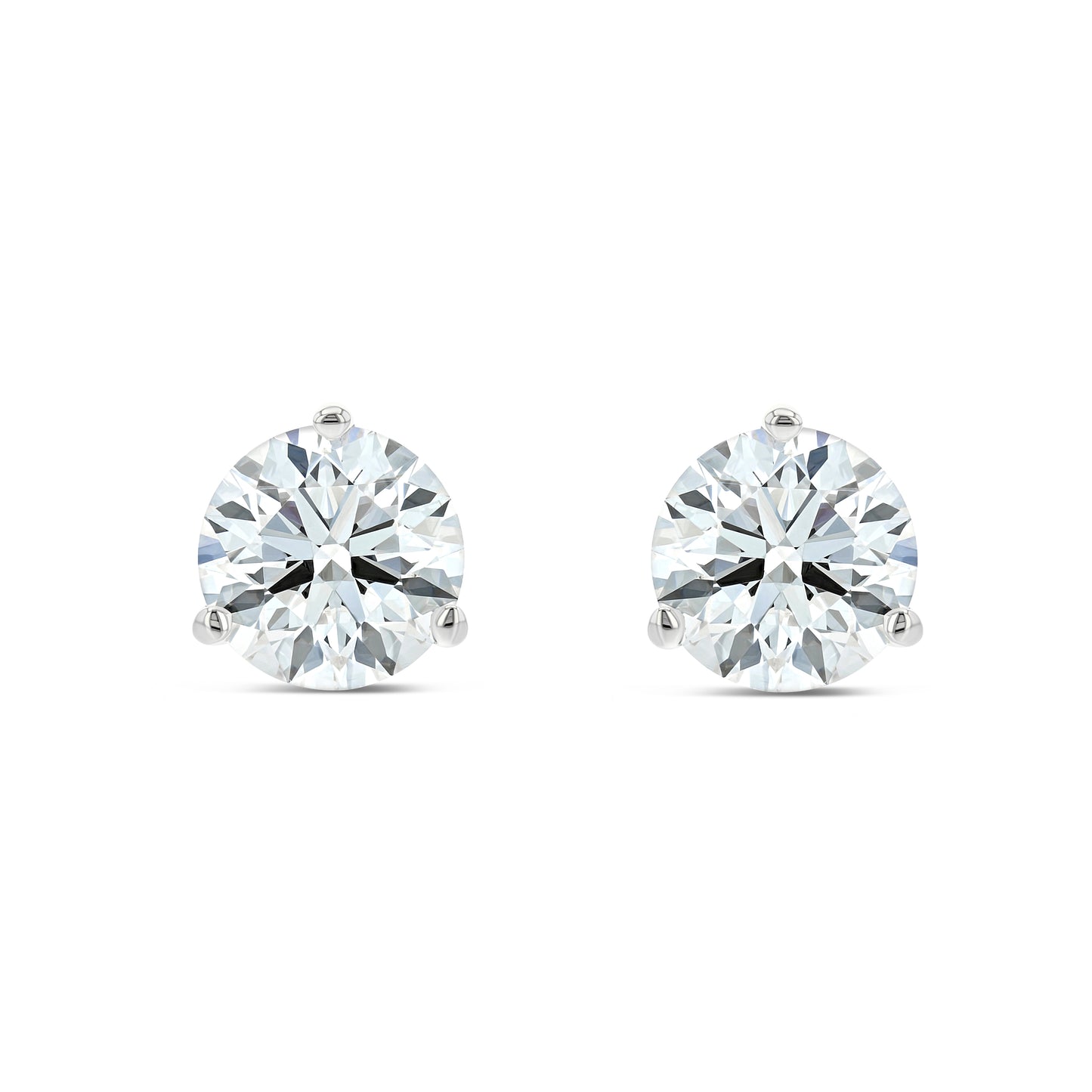 18k White Gold 3-prong Round Brilliant Diamond Stud Earrings (1.06 Ct. T.w., Vs1-vs2 Clarity, F-g Color)