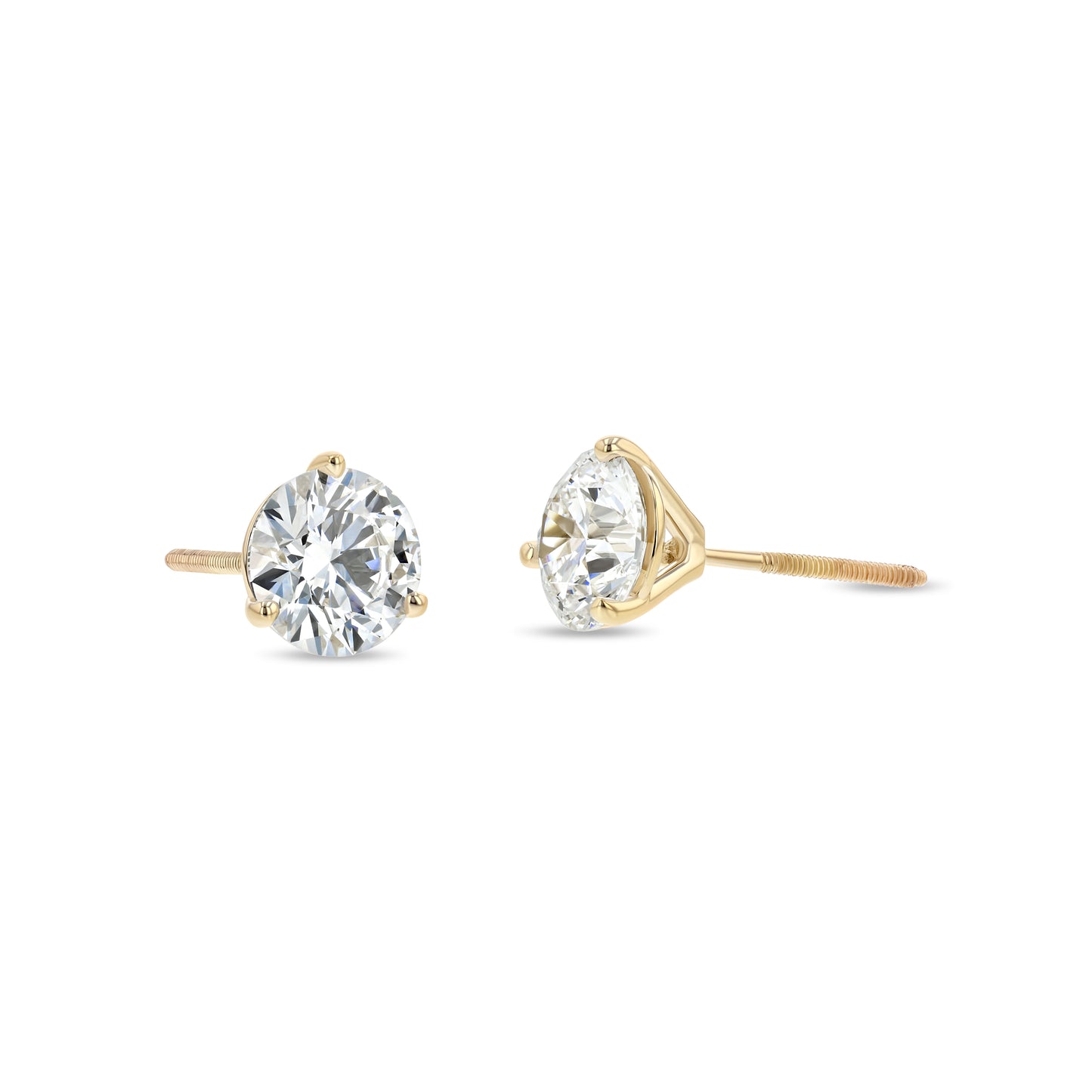 14k Yellow Gold 3-prong Round Brilliant Diamond Stud Earrings (1.06 Ct. T.w., Vs1-vs2 Clarity, F-g Color)