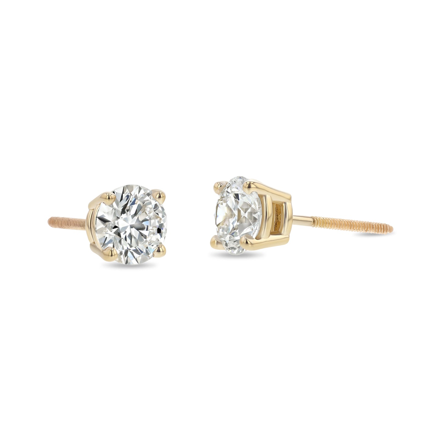 14k Yellow Gold 4-prong Round Brilliant Diamond Stud Earrings (1.06 Ct. T.w., Vs1-vs2 Clarity, F-g Color)