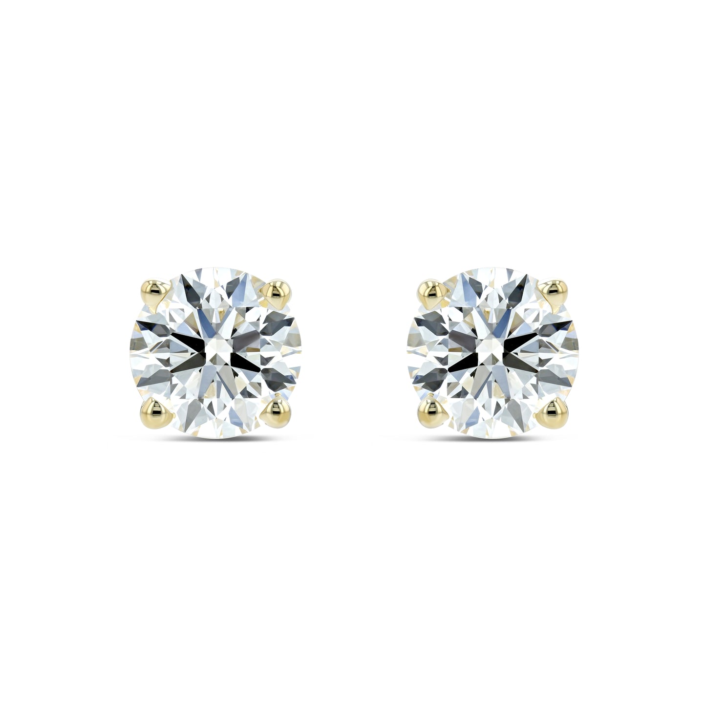 18k Yellow Gold 4-prong Round Brilliant Diamond Stud Earrings (2.09 Ct. T.w., Si1-si2 Clarity, H-i Color)