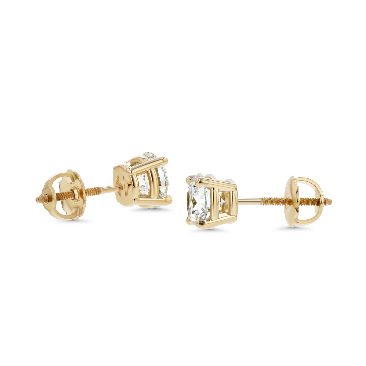 18k Yellow Gold 4-prong Round Brilliant Diamond Stud Earrings (2.09 Ct. T.w., Si1-si2 Clarity, H-i Color)