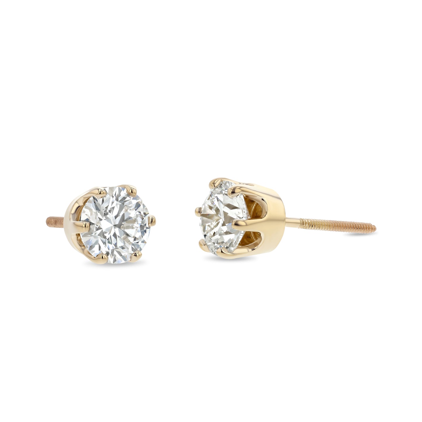 14k Yellow Gold 6-prong Round Brilliant Diamond Stud Earrings (1.48 Ct. T.w., Vs1-vs2 Clarity, H-i Color)