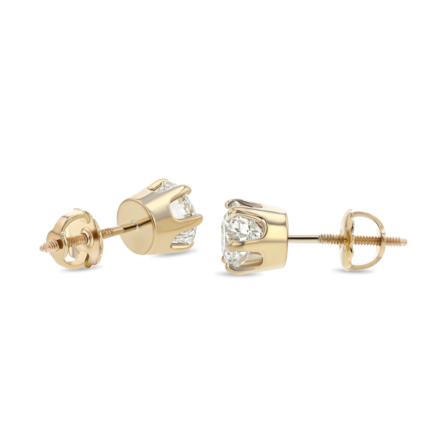 14k Yellow Gold 6-prong Round Brilliant Diamond Stud Earrings (1.48 Ct. T.w., Vs1-vs2 Clarity, H-i Color)