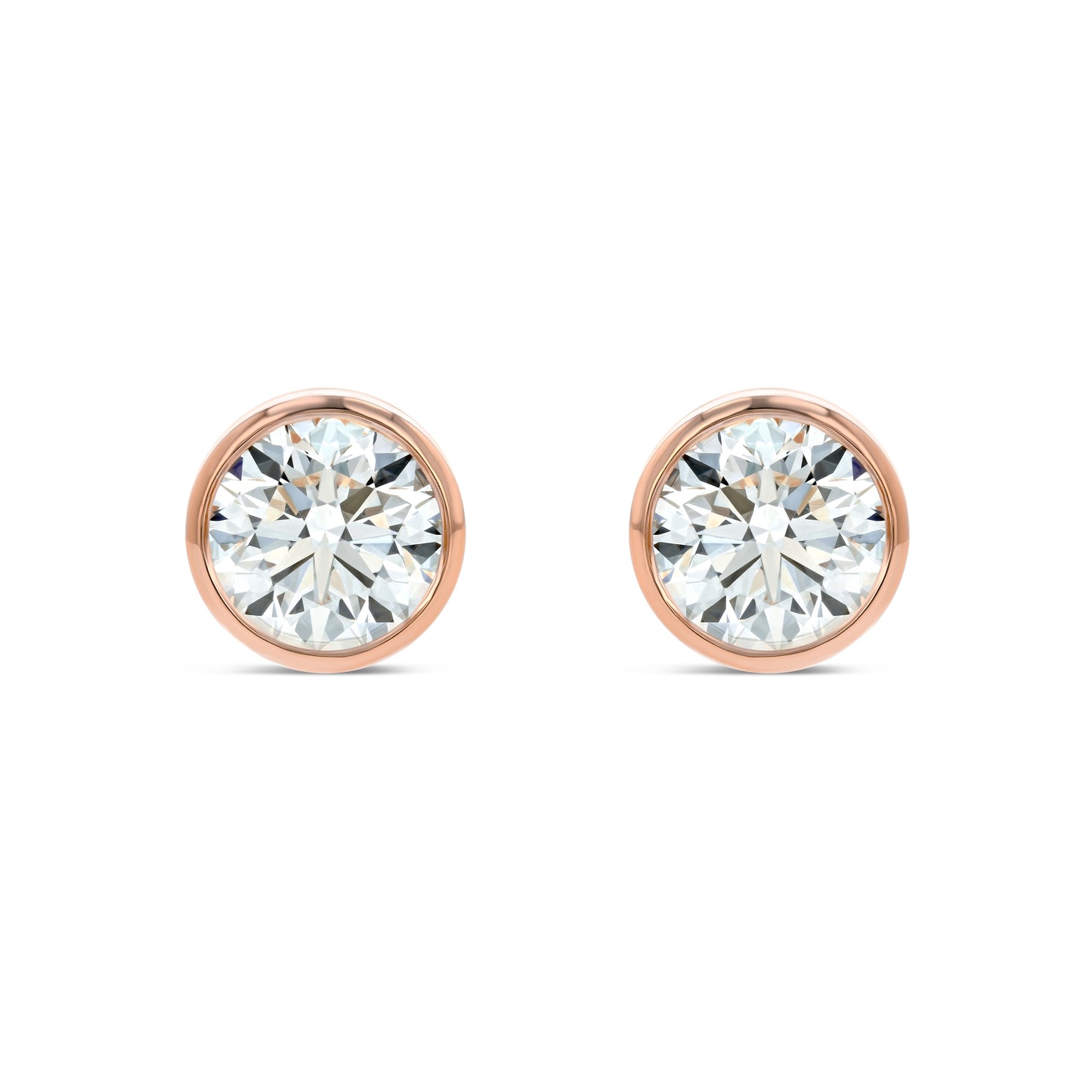 14k Rose Gold Bezel Set Round Brilliant Diamond Stud Earrings (1.06 Ct. T.w., Vs1-vs2 Clarity, F-g Color)