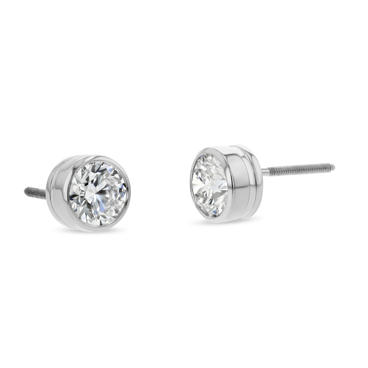 18k White Gold Bezel Set Round Brilliant Diamond Stud Earrings (0.75 Ct. T.w., Vs1-vs2 Clarity, H-i Color)