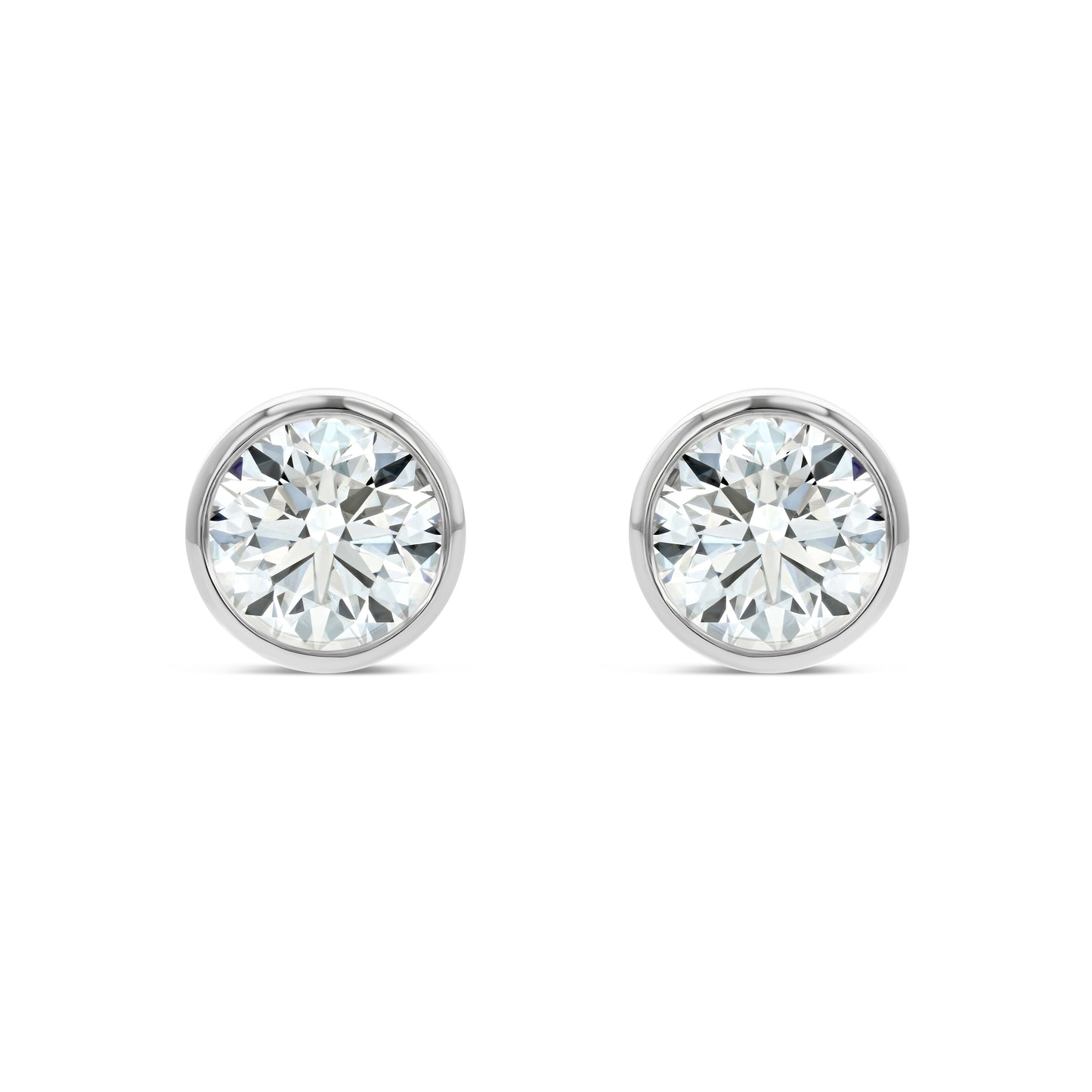 18k White Gold Bezel Set Round Brilliant Diamond Stud Earrings (2.09 Ct. T.w., Vs1-vs2 Clarity, H-i Color)