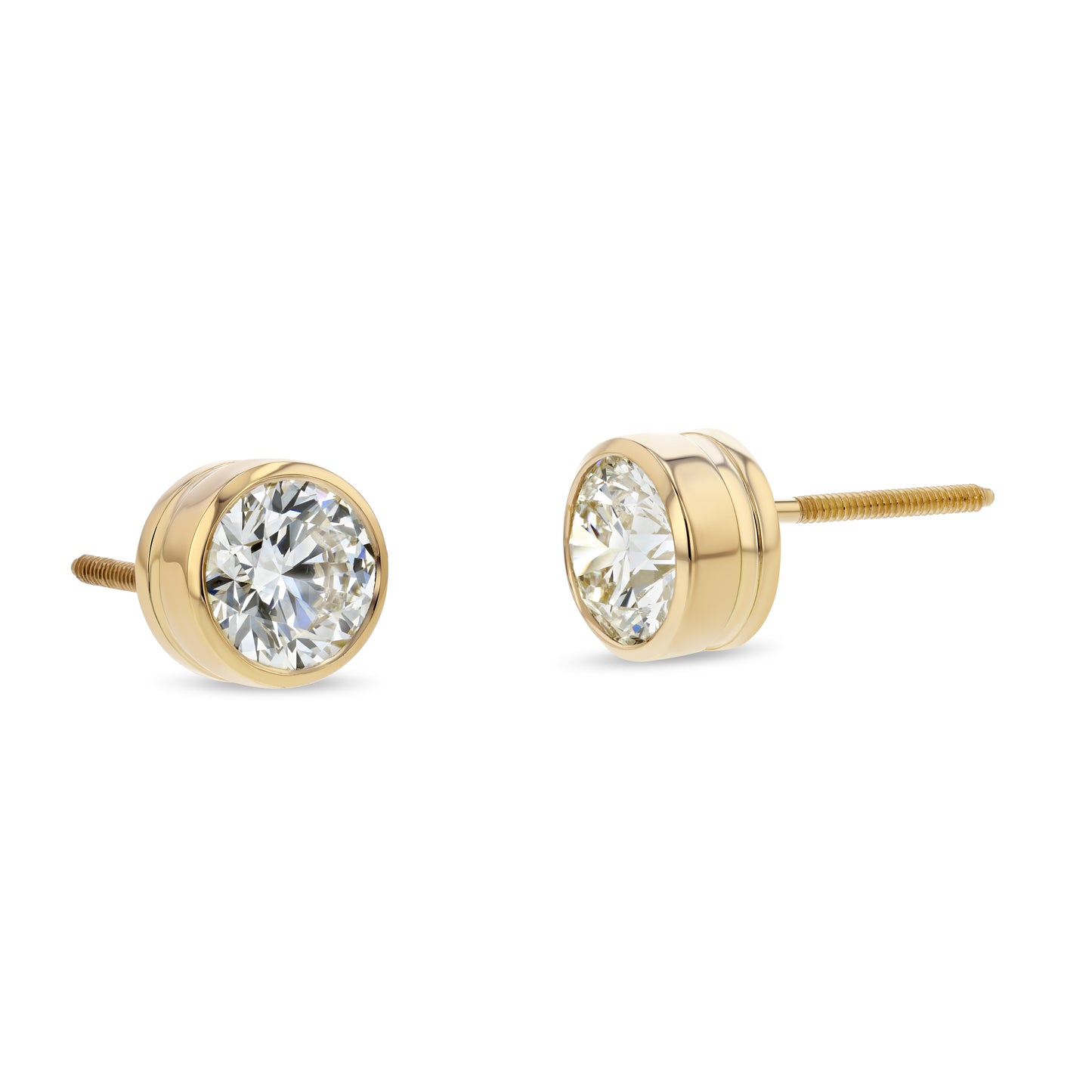 14k Yellow Gold Bezel Set Round Brilliant Diamond Stud Earrings (1.06 Ct. T.w., Vs1-vs2 Clarity, F-g Color)