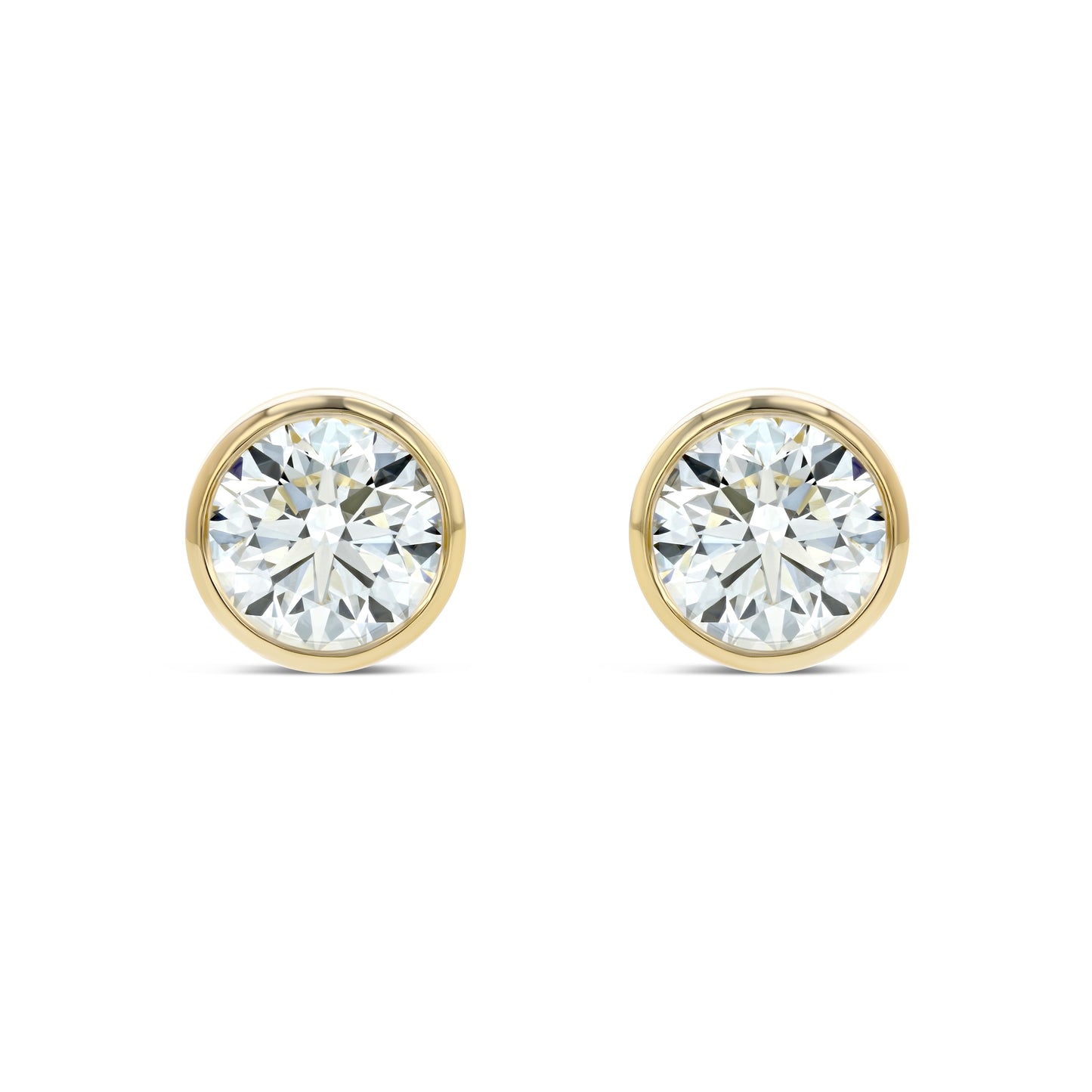 14k Yellow Gold Bezel Set Round Brilliant Diamond Stud Earrings (1.06 Ct. T.w., Vs1-vs2 Clarity, F-g Color)