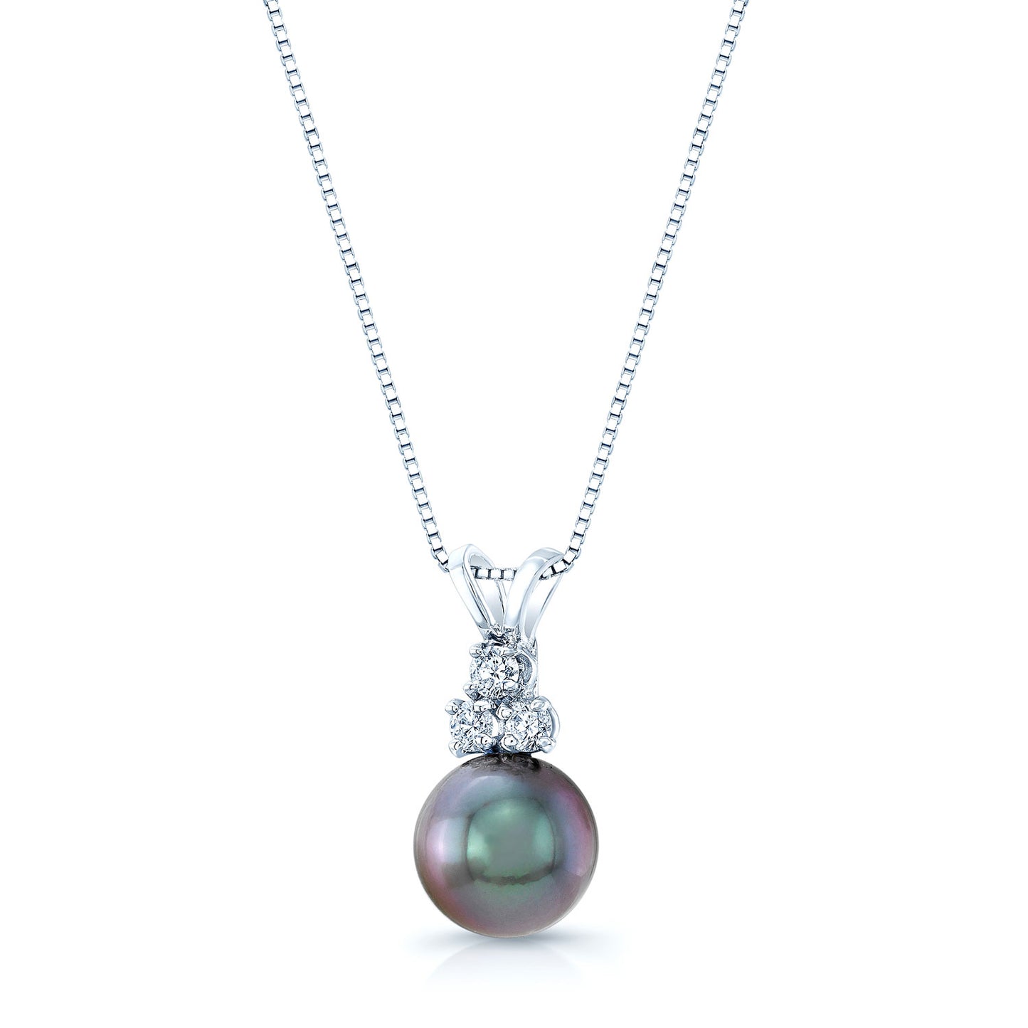 Black Tahitian Pearl And Diamond Drop Pendant 14k White Gold (18-in Box Chain)