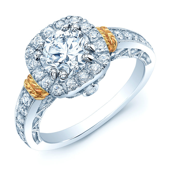 Diamond Engagement Ring In Platinum And 18k Yellow Gold (1-3/8 Ct.tw.)