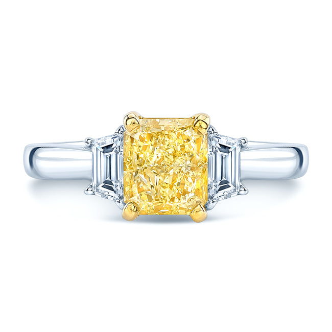 Prong Set Fancy Yellow Gia Certified Radiant Cut Engagement Ring In Platinum