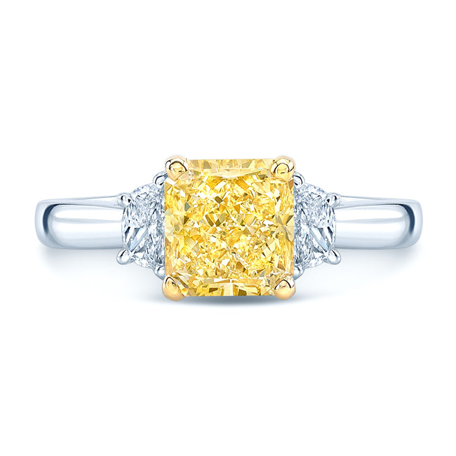 Prong Set Gia Certified Fancy Yellow Diamond Engagement Ring In Platinum