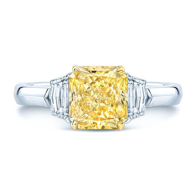 Prong Set Gia Certified Fancy Intense Yellow Diamond Engagement Ring In Platinum