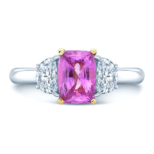 Pink Sapphire And Diamond Ring In Platinum And 18k Yellow Gold