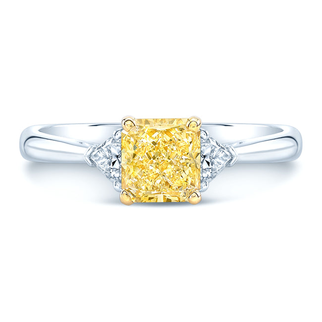 Prong Set Gia Certified Fancy Intense Yellow Diamond Engagement Ring In Platinum