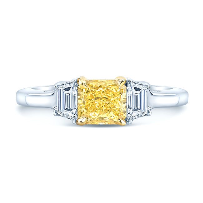 Prong Set Gia Certified Fancy Intense Yellow Diamond Engagement Ring In Platinum