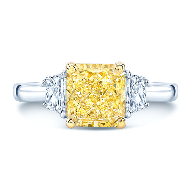 Prong Set Gia Certified Fancy Yellow Diamond Engagement Ring In Platinum