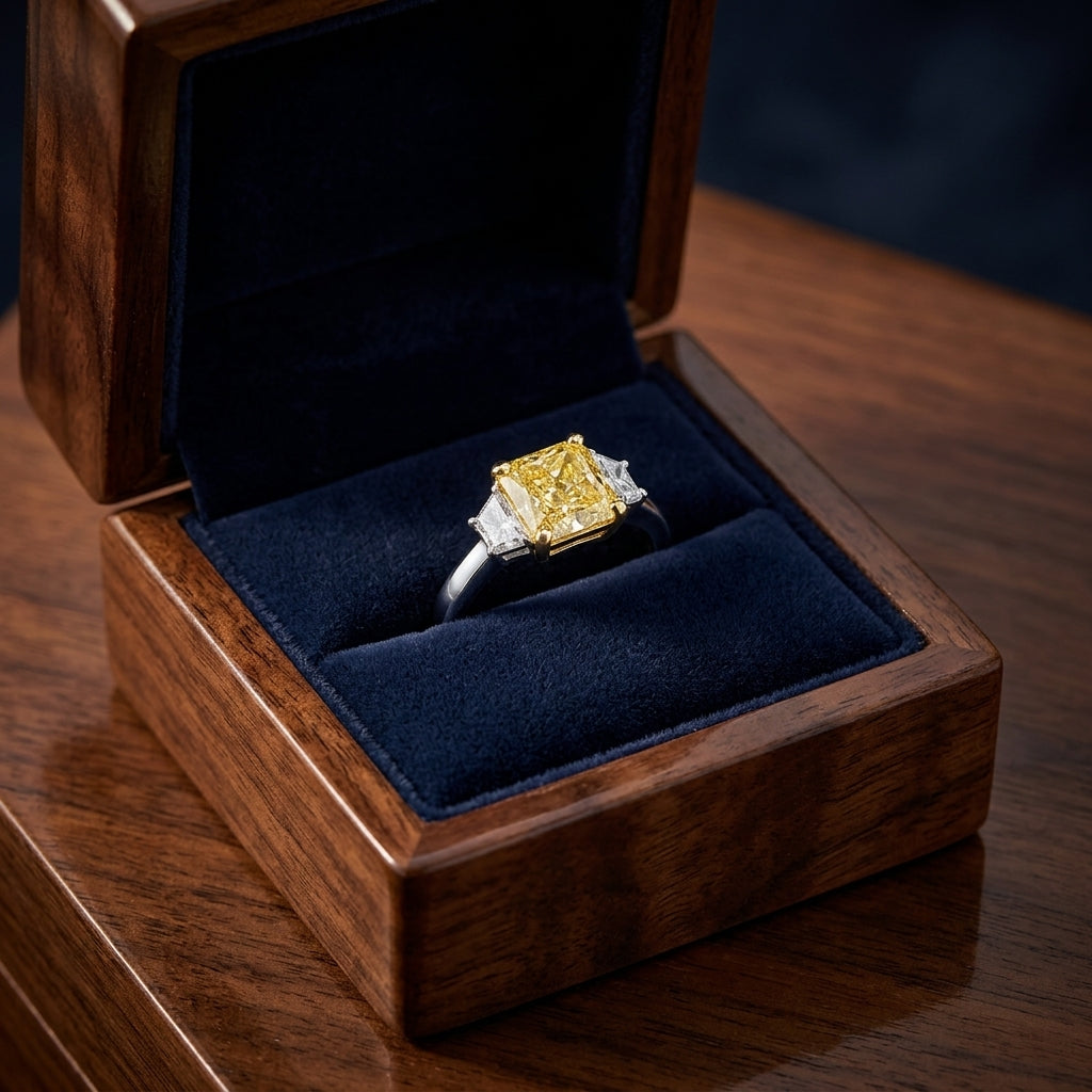 Prong Set Gia Certified Fancy Light Yellow Diamond Engagement Ring In Platinum — gift presentation