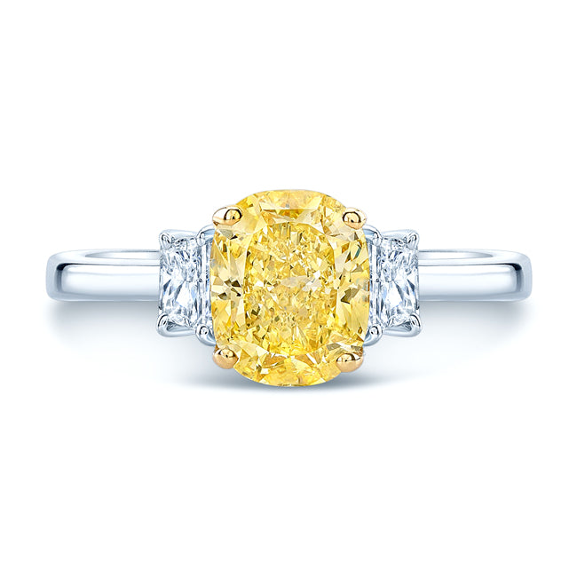 Prong Set Gia Certified Fancy Yellow Diamond Engagement Ring In Platinum