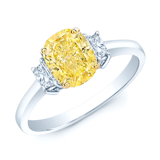 Prong Set Gia Certified Fancy Yellow Diamond Engagement Ring In Platinum