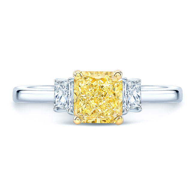 Prong Set Gia Certified Fancy Yellow Diamond Engagement Ring In Platinum